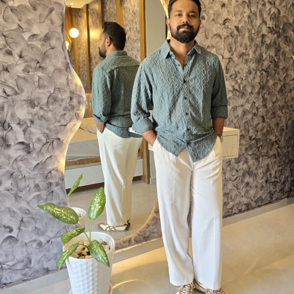 Teal Premium Handcrafted Crochet Shirt – Artisanal Elegance