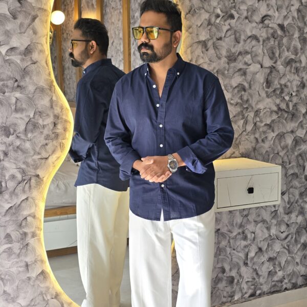Blue Premium Linen Blend Regular Fit Shirt