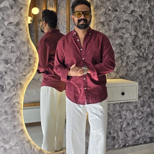 Maroon Premium Linen Blend Regular Fit Shirt