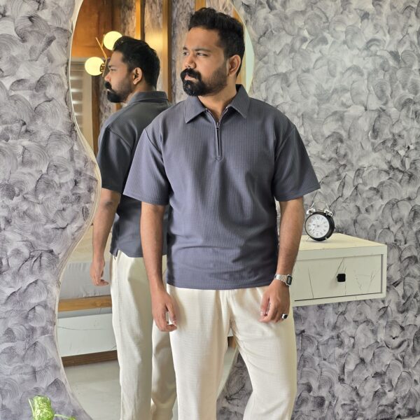 Grey Imported dropshoulder oldmoney zipper polos