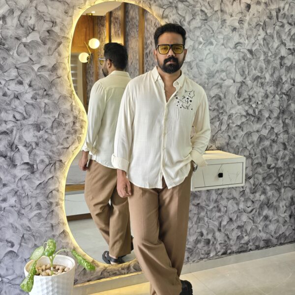 Ivory Embroidery Linen Blend Shirts