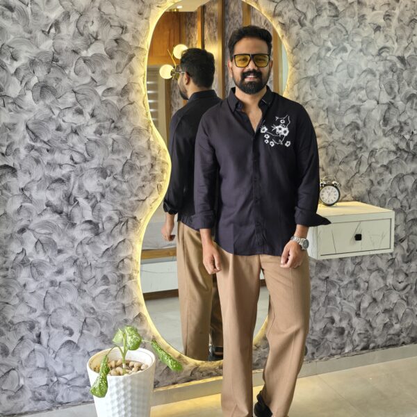 Black Embroidery Linen Blend Shirts