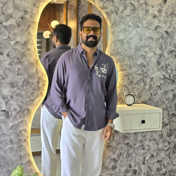 Purple Embroidery Linen Blend Shirts