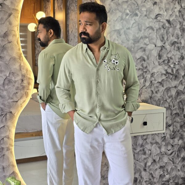 Embroidery linen blend shirts