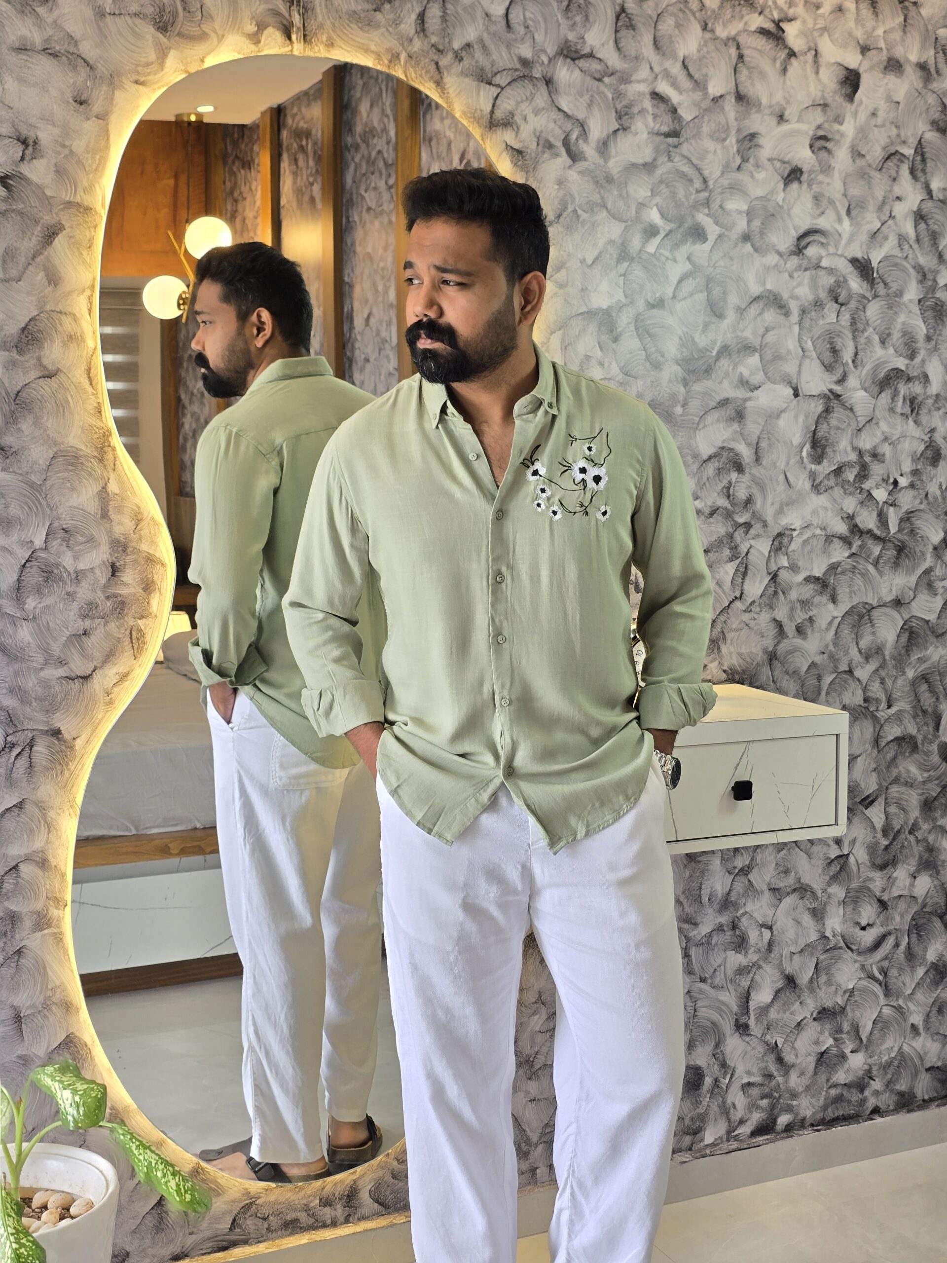 Embroidery linen blend shirts