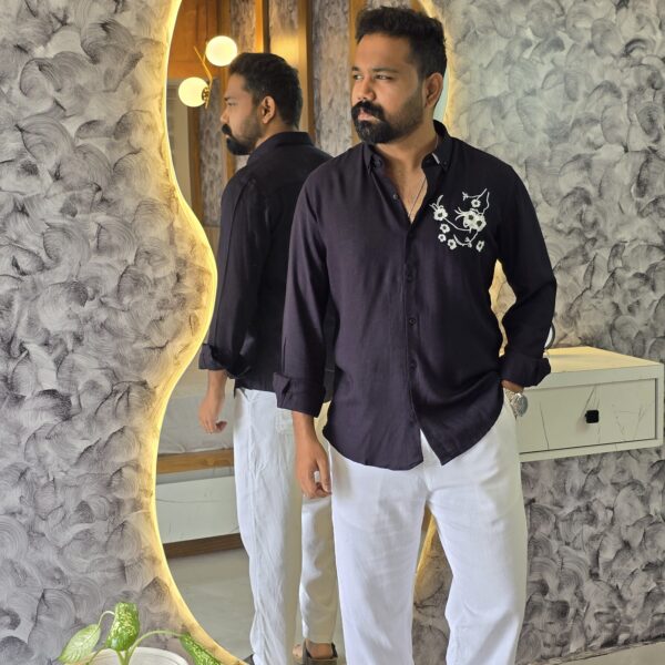 Embroidery linen blend shirts