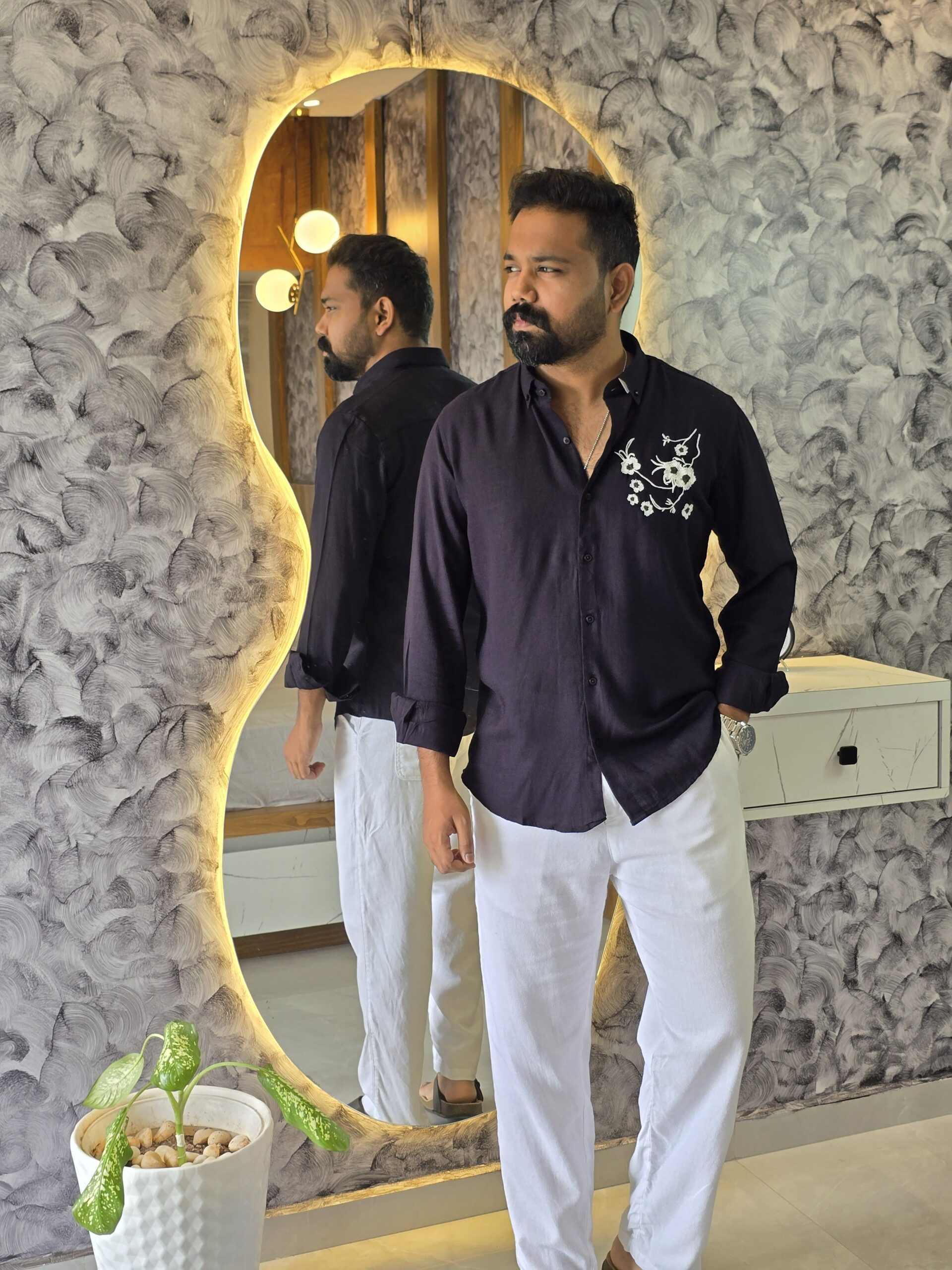 Embroidery linen blend shirts