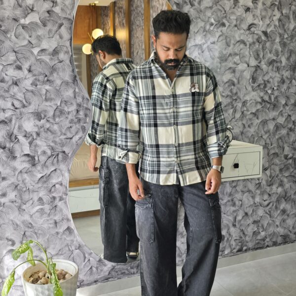 Black & cream beige Premium Flannel Checkered Shirts Streetwear Edition