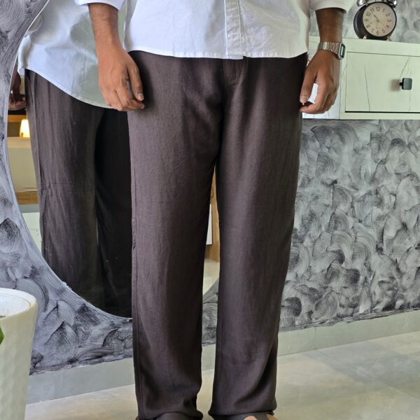 Dark brown Relaxed Fit Linen Pants