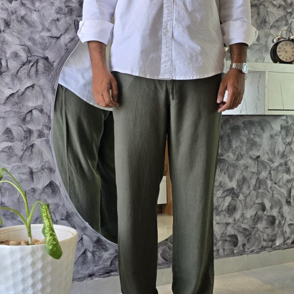 Dark Green Relaxed Fit Linen Pants