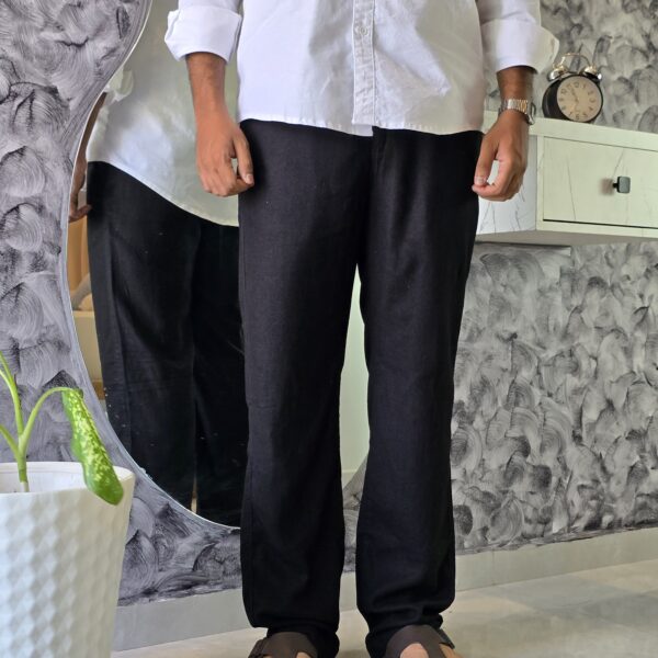 Black Relaxed Fit Linen Pants