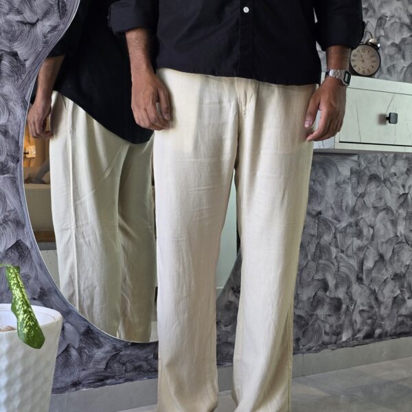 Beige Relaxed Fit Linen Pants