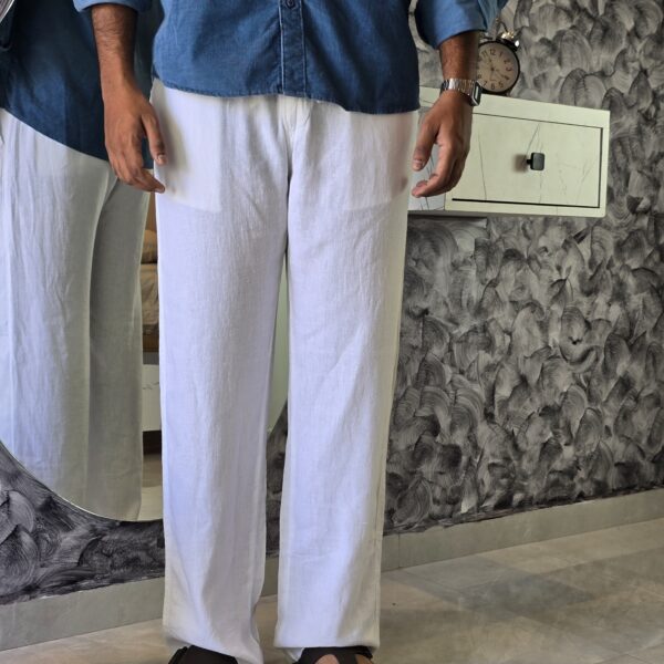 White Relaxed Fit Linen Pants