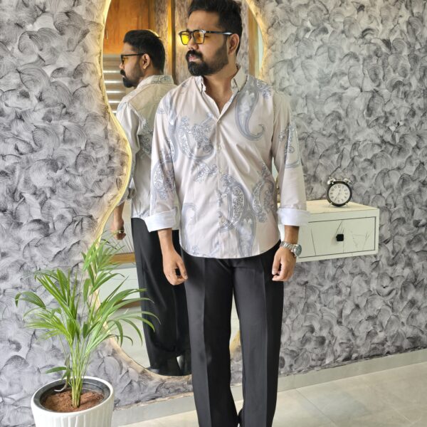 Sand Beige Satin digital printed shirts