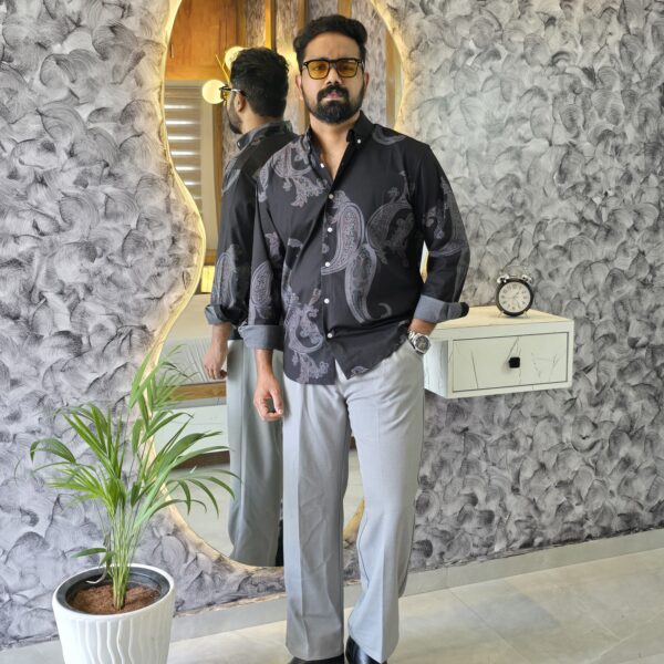 Black & Brown Satin digital printed shirt