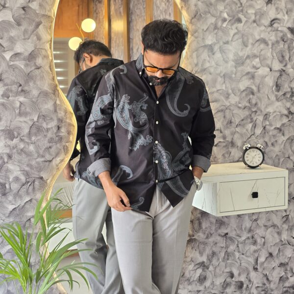 Black & Green Satin digital printed shirt